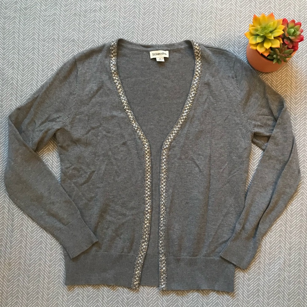 St John’s Bay Beaded Gray Open Cardigan